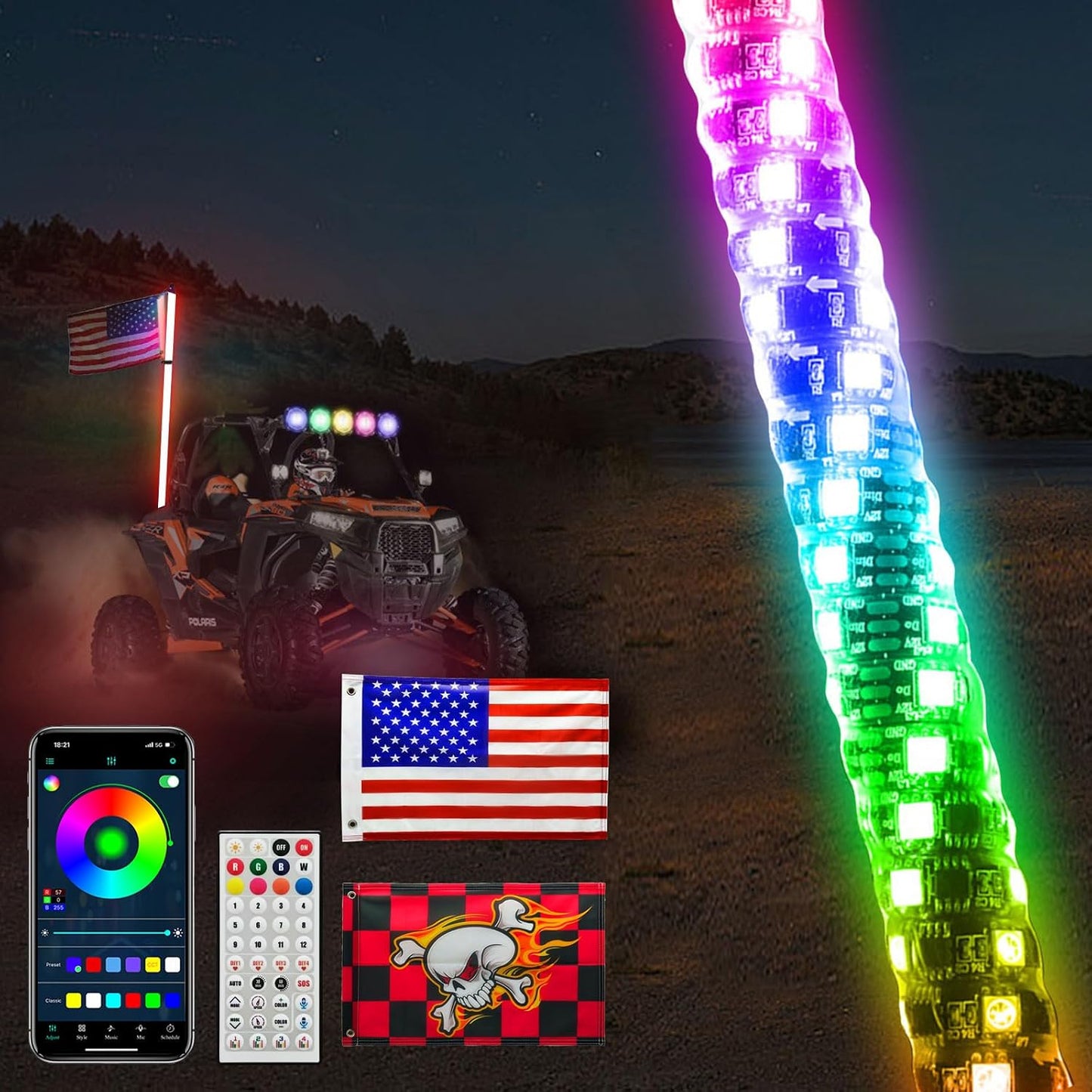 Luz látigo LED con app RGB para UTV ATV