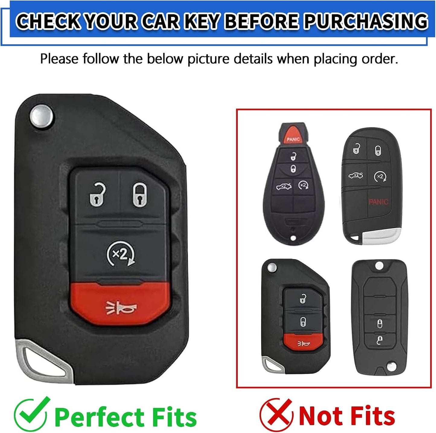 2 Fundas llavero Jeep con 4 botones silicona comp