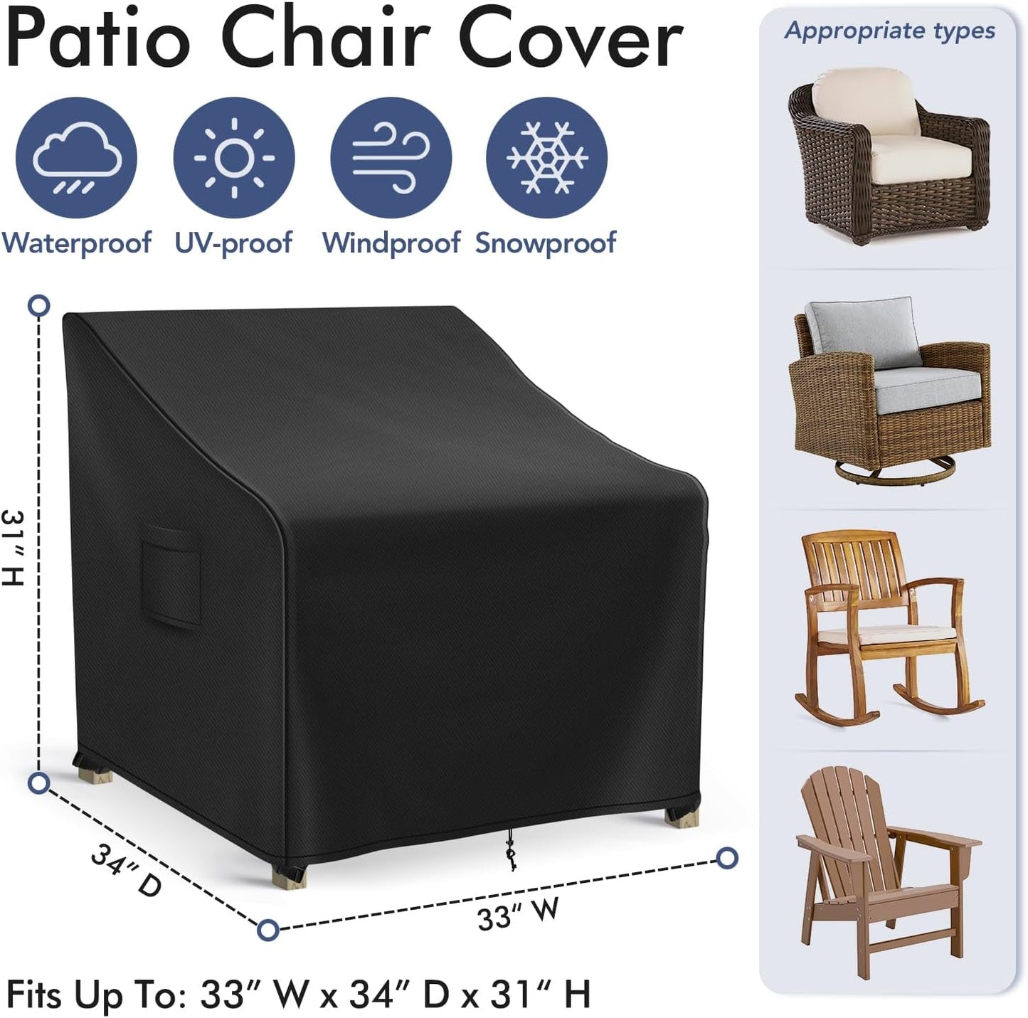 Fundas impermeables para sillas de patio 2 pzas 33x34x31"