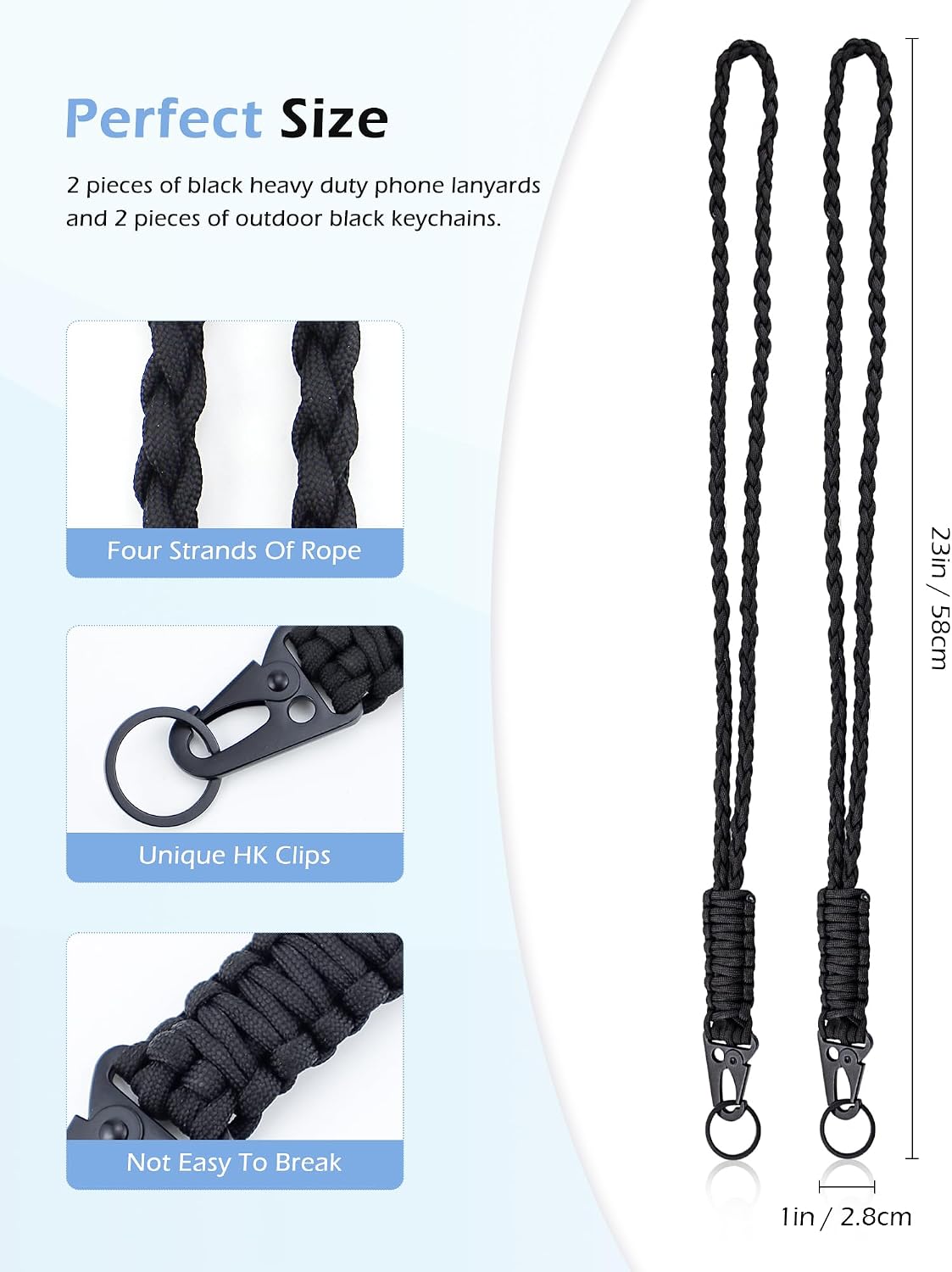 Set 2 Cordones Paracaídas Llavero Trenzado Tarjetas Negro