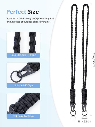 Set 2 Cordones Paracaídas Llavero Trenzado Tarjetas Negro