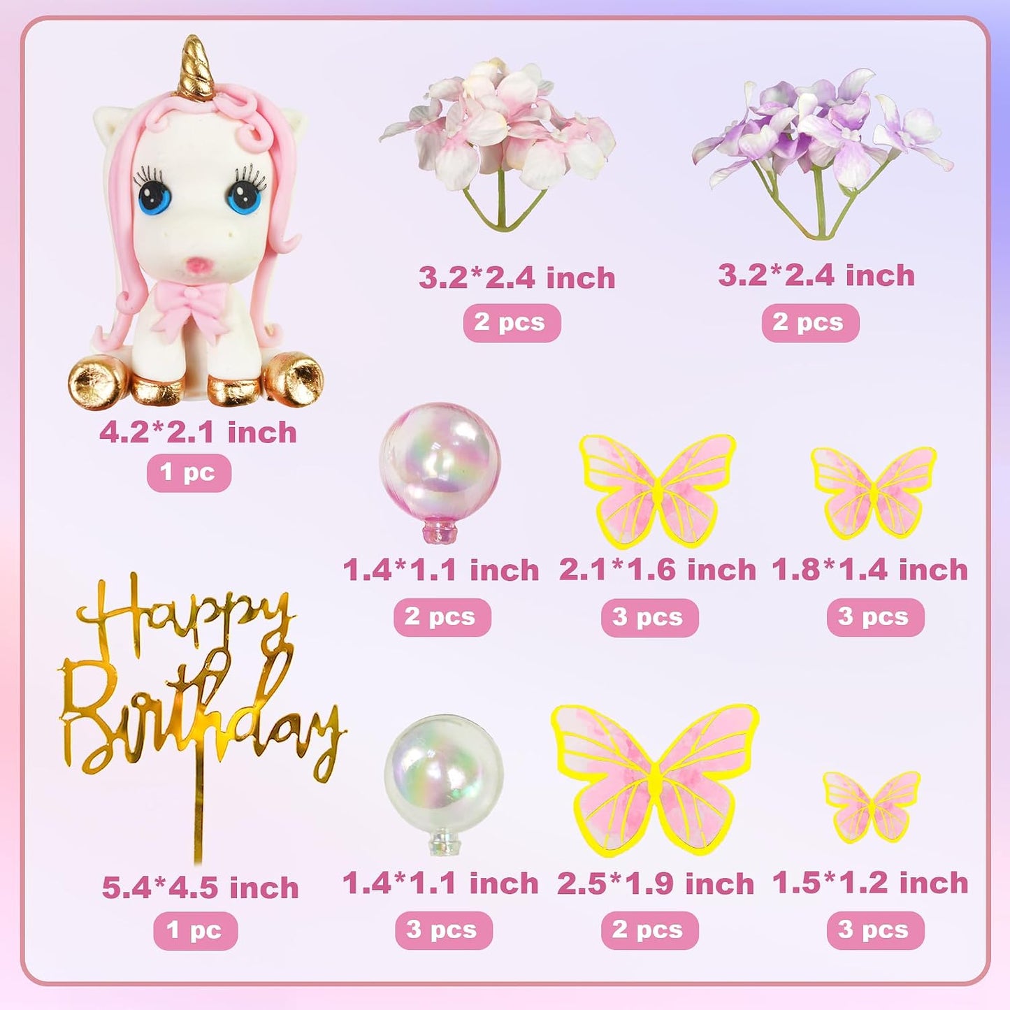 Decoración pastel unicornio flor mariposa cumpleaños niña
