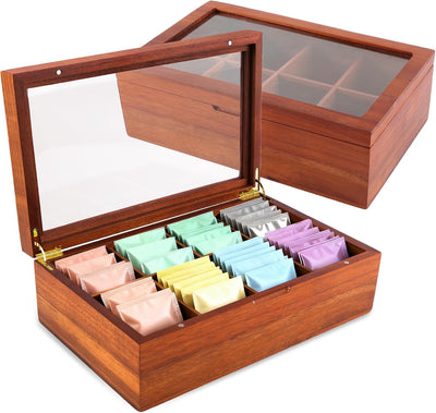 Caja té madera acacia 8 compartimentos magnéticos cocina
