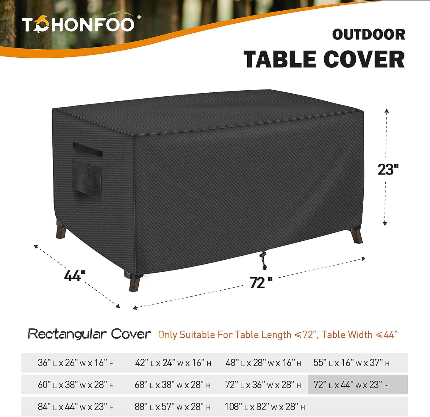 Funda mesa patio impermeable UV 72x44x23" UPF 50
