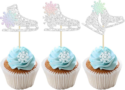24 Pzas Decoración Cupcakes Patinaje Hielo Purpurina