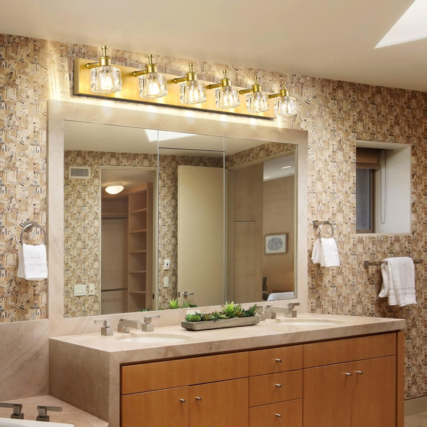 6 Luces modernas de baño en cristal dorado