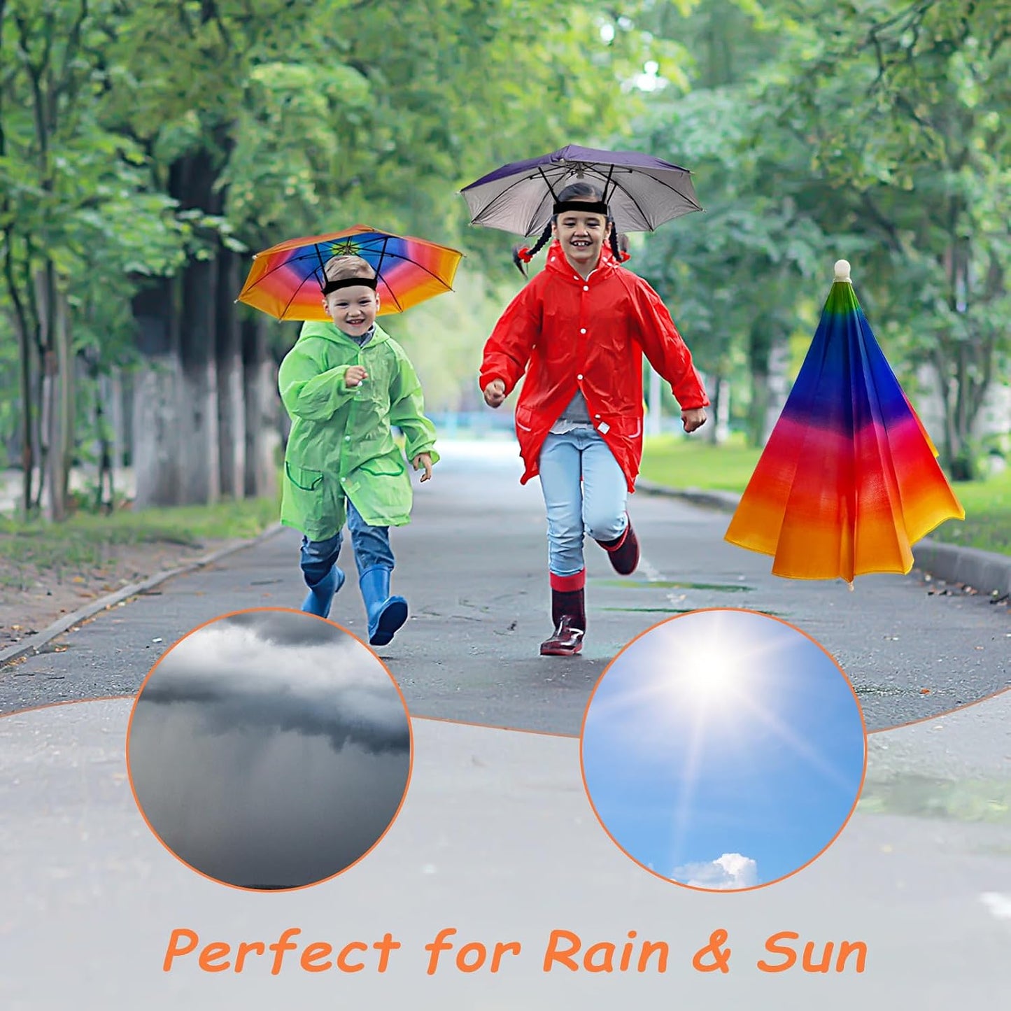 6 Sombreros Paraguas Arcoíris 20pulg Plegable Impermeable