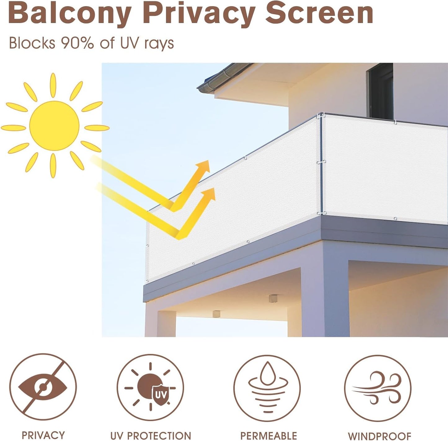 Cubierta malla privacidad terraza exterior 3x16pies blanco
