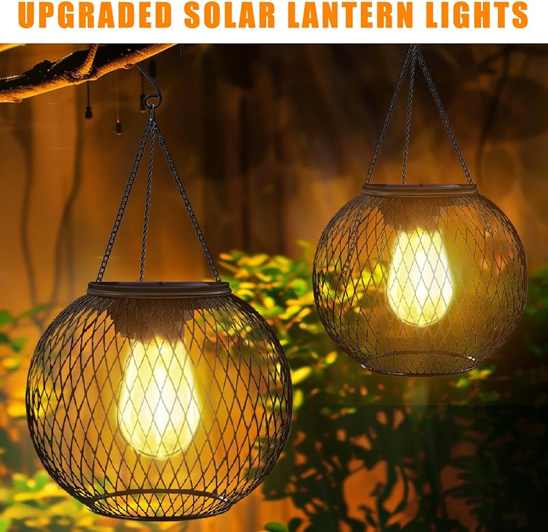 2 Faroles Solares Colgantes Metal Impermeables Exteriores