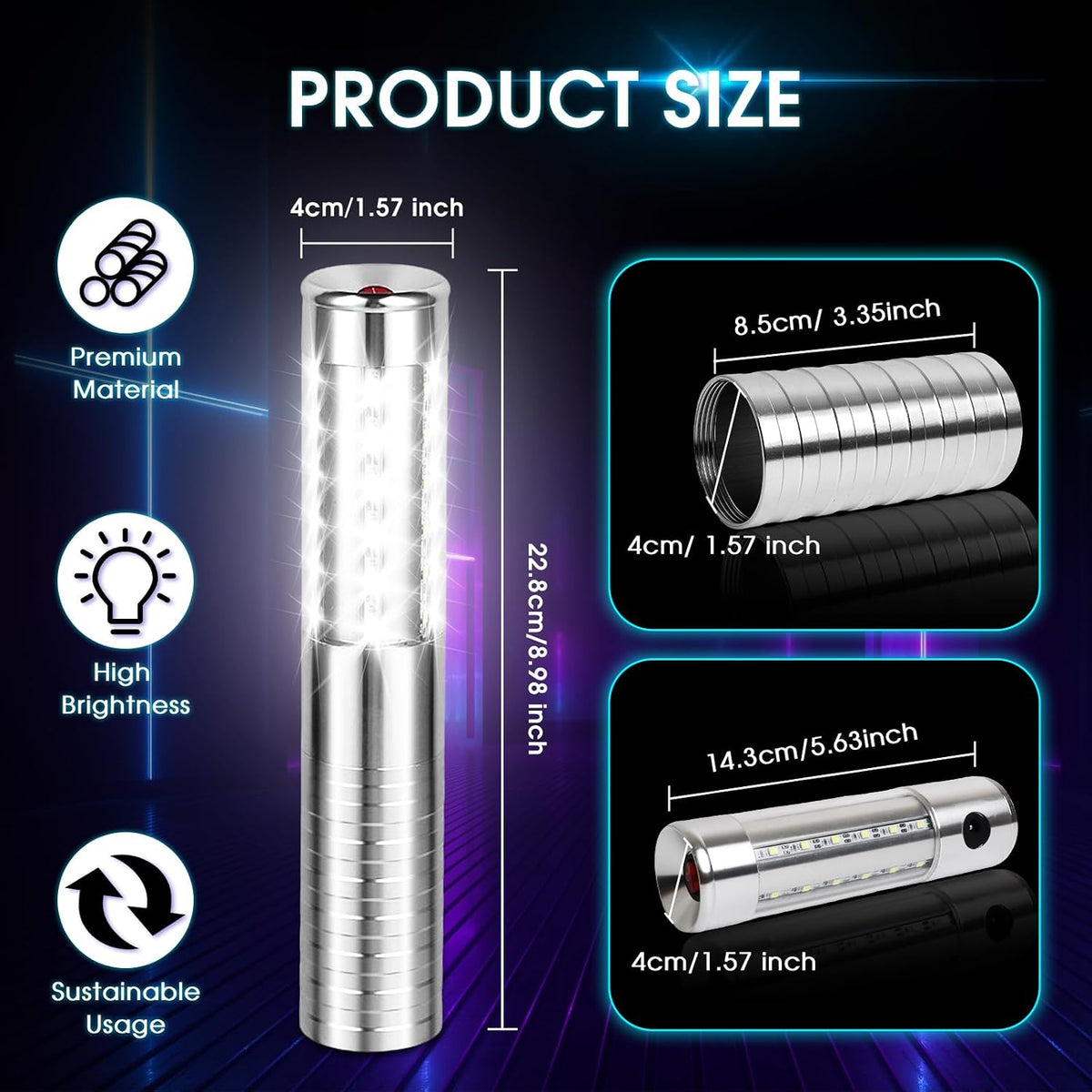 4 Luces LED Estroboscópicas Botella Champán Fiestas Plateado