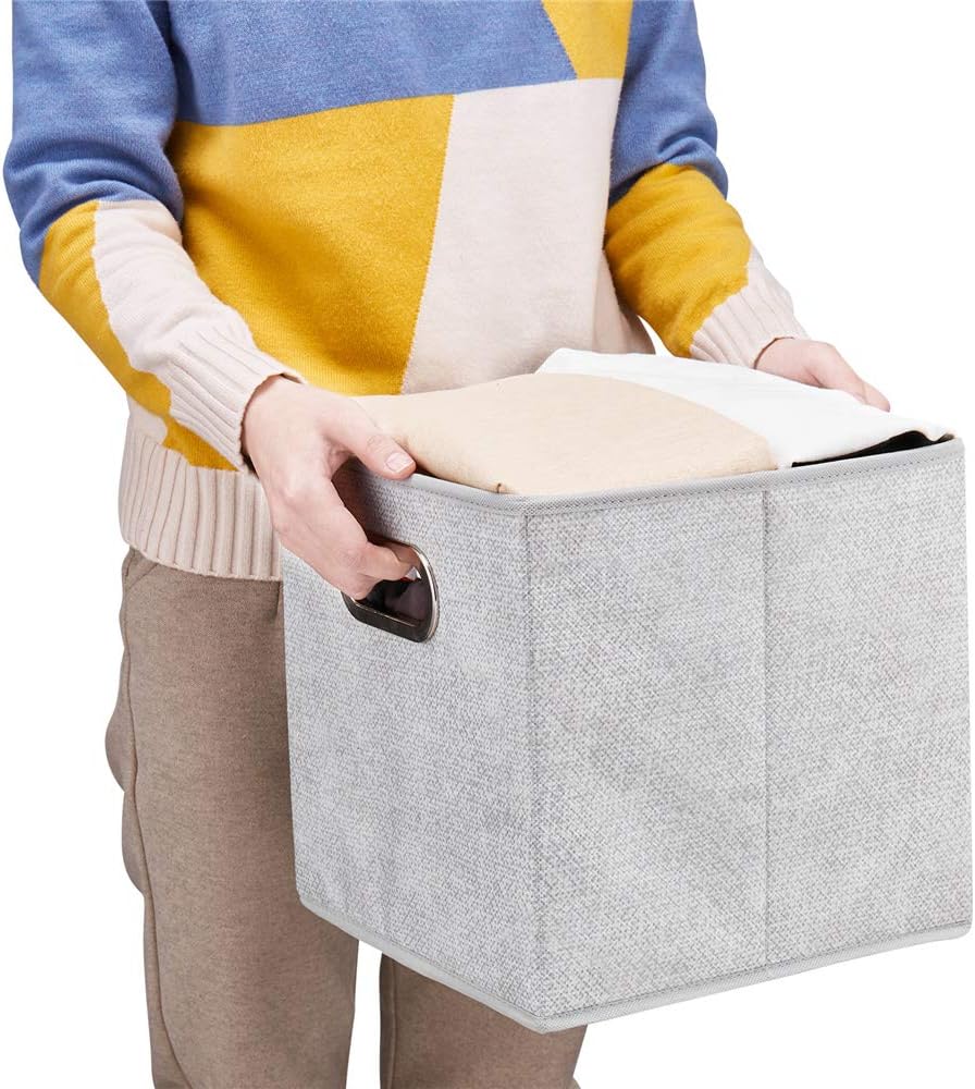Cubos tela plegables 10.5x10.5x11" gris y blanca