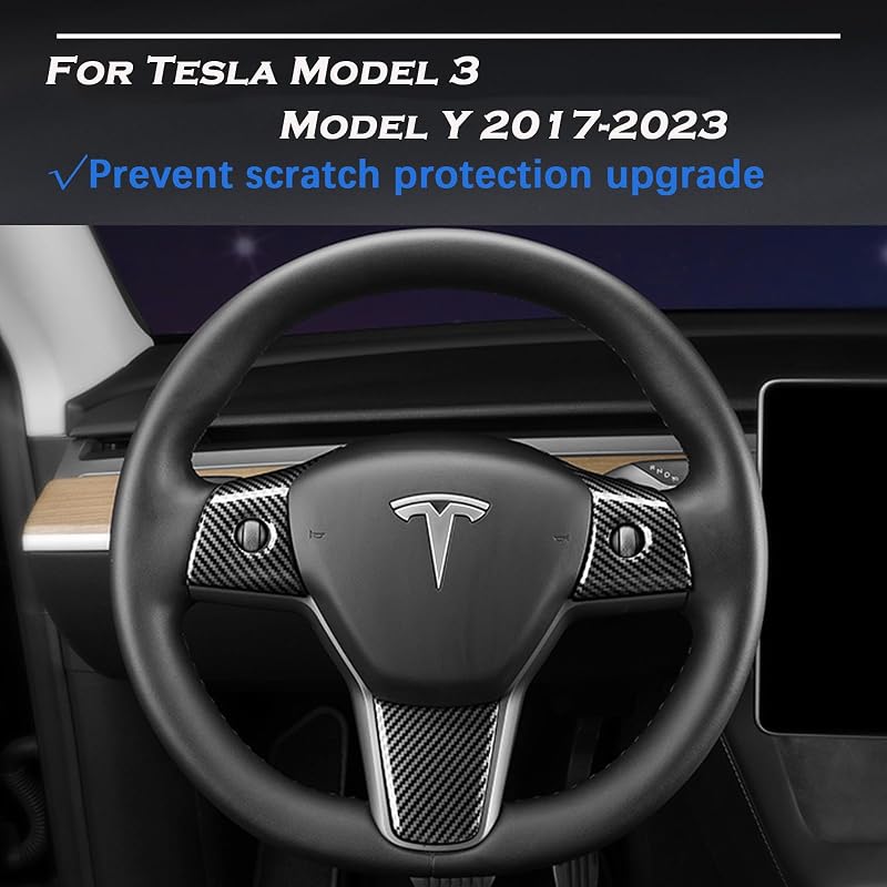 Funda volante Tesla Model 3/Y patrón fibra carbono