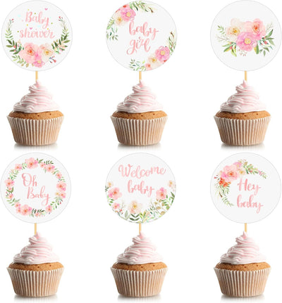 Decoraciones cupcakes bebé temática floral 24 pzas