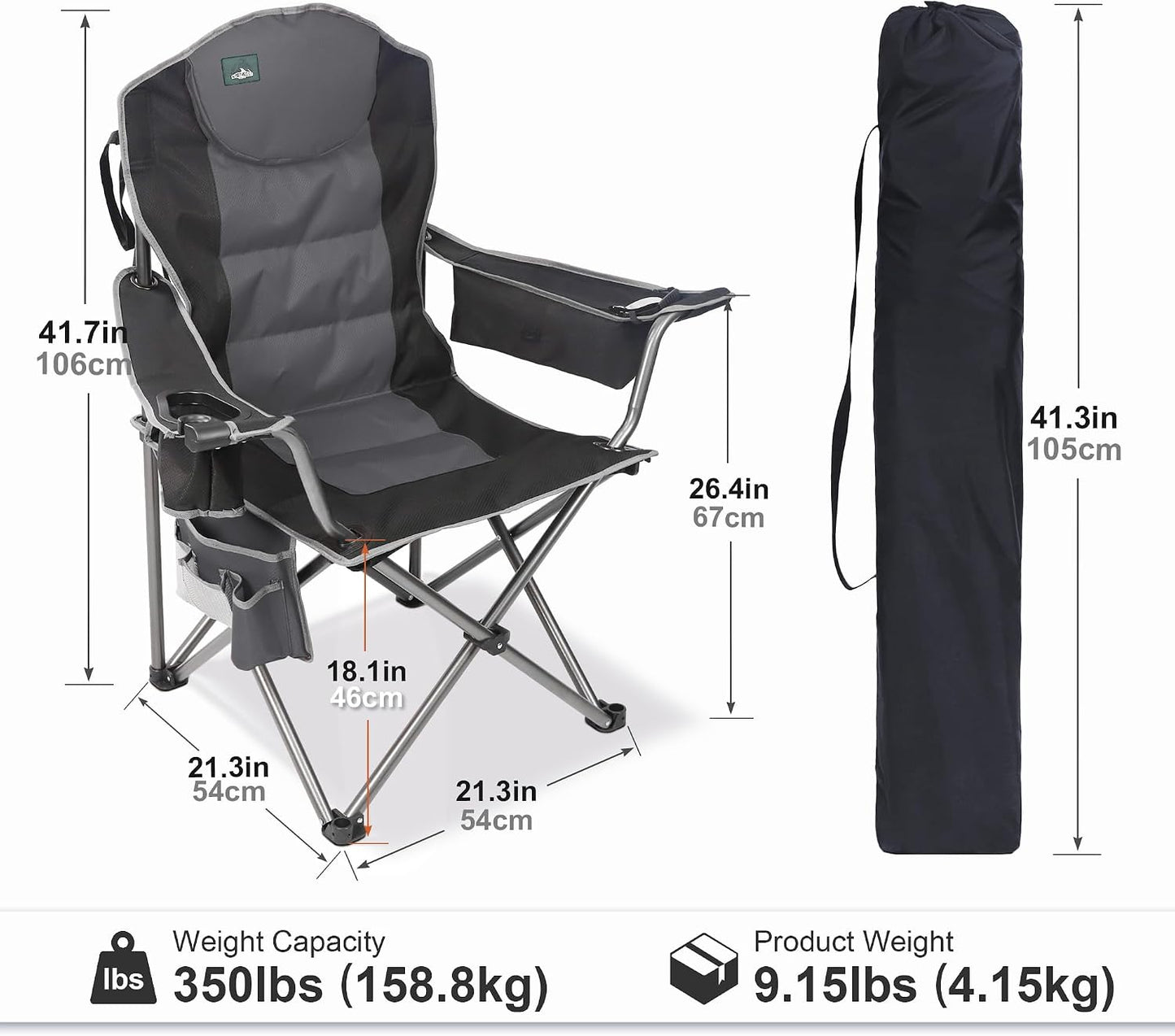 Silla campamento gran tamaño plegable acolchada soporta