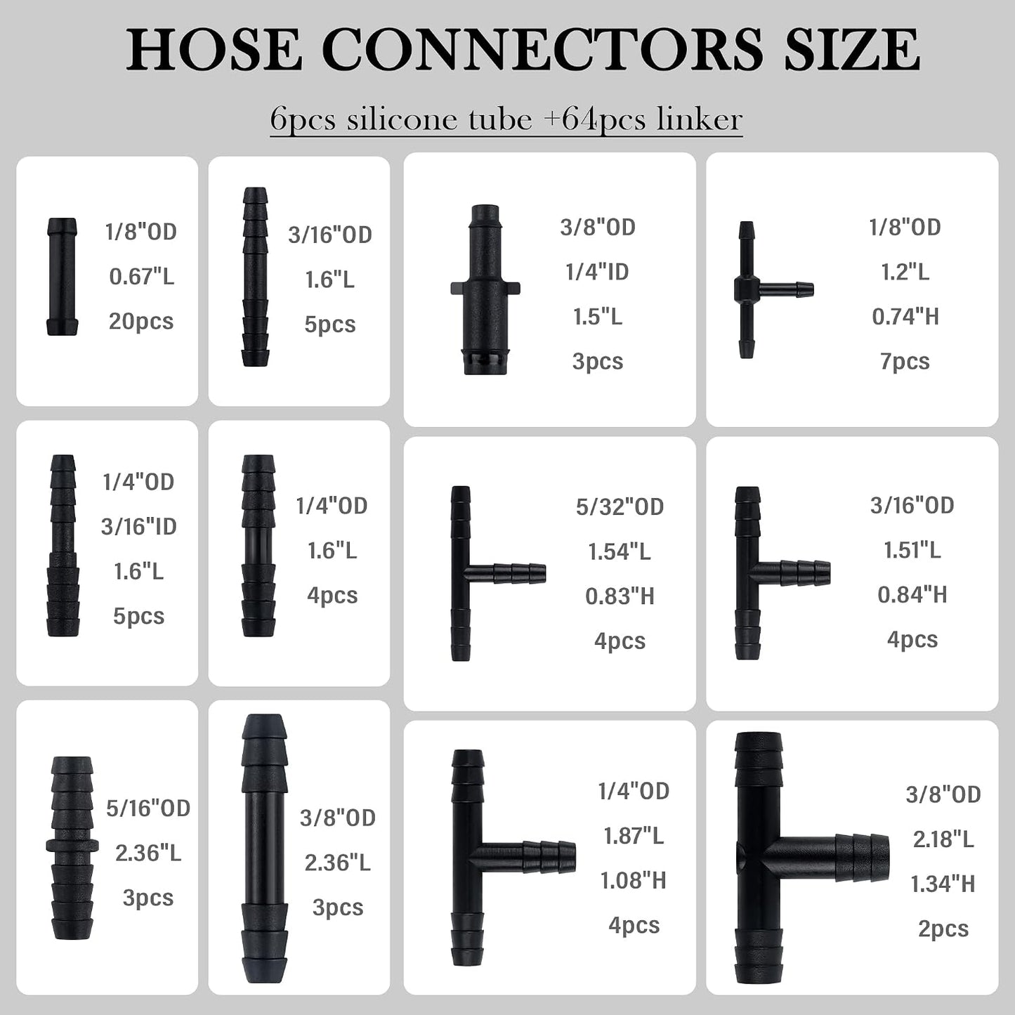 6 Mangueras Vacío 4.9ft ID 1/8-3/8pulg Kit 64 Conectores