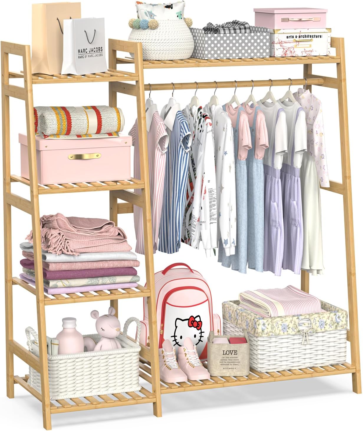 Perchero bambú para niños con estantes