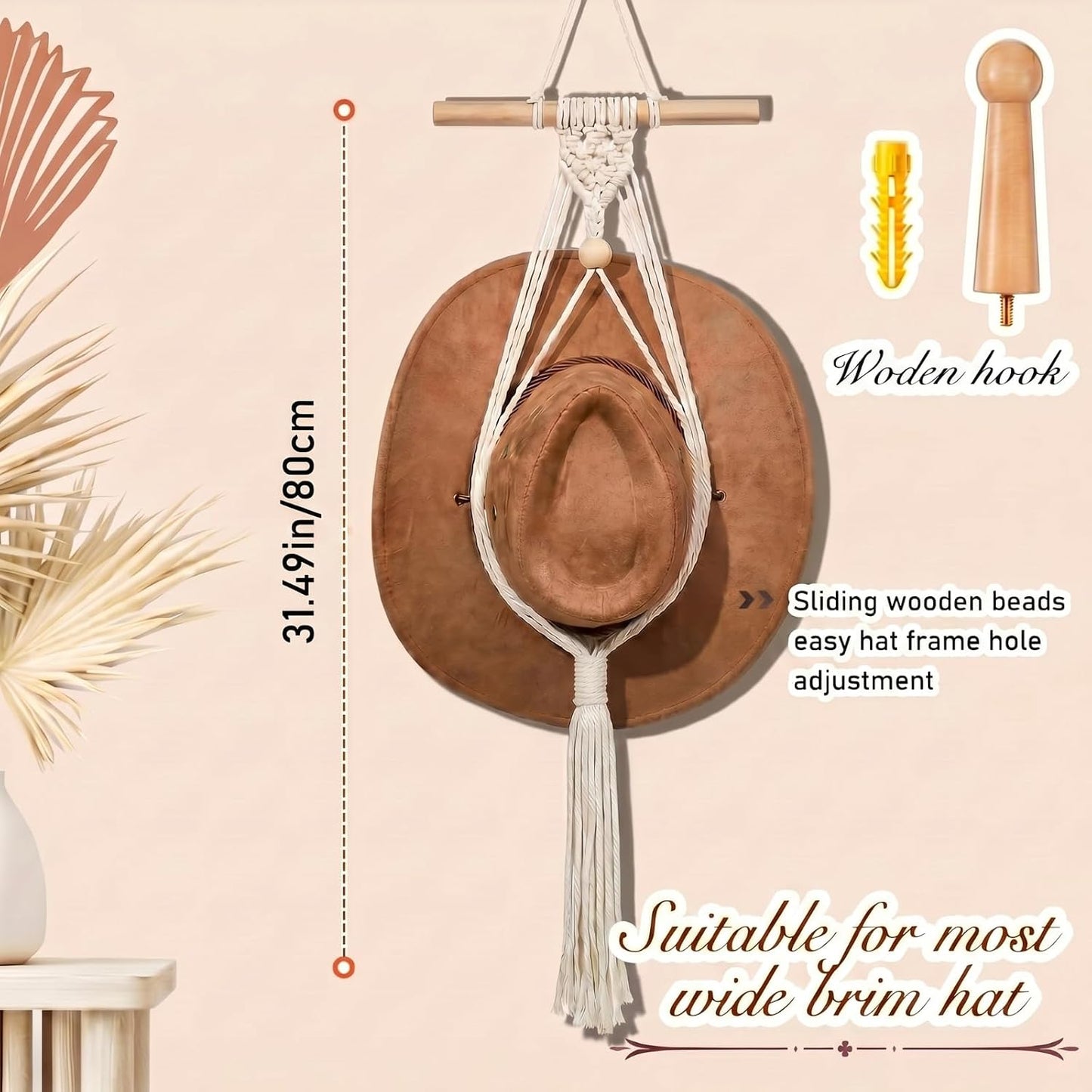 Perchas macramé para sombrero vaquero estilo bohemio