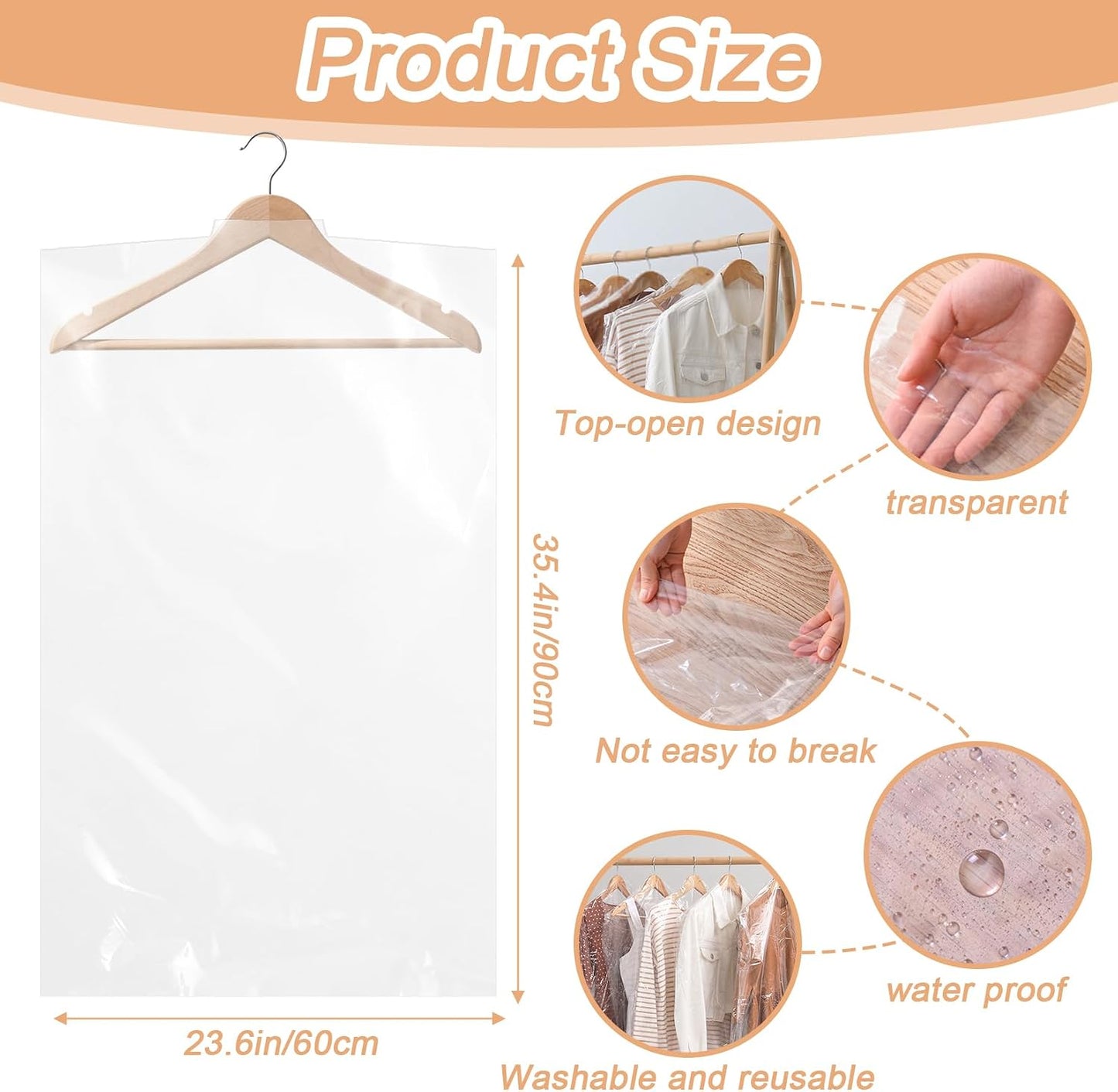 30 Bolsas Plástico Transparente 23.6x35.4" para Ropa Viaje