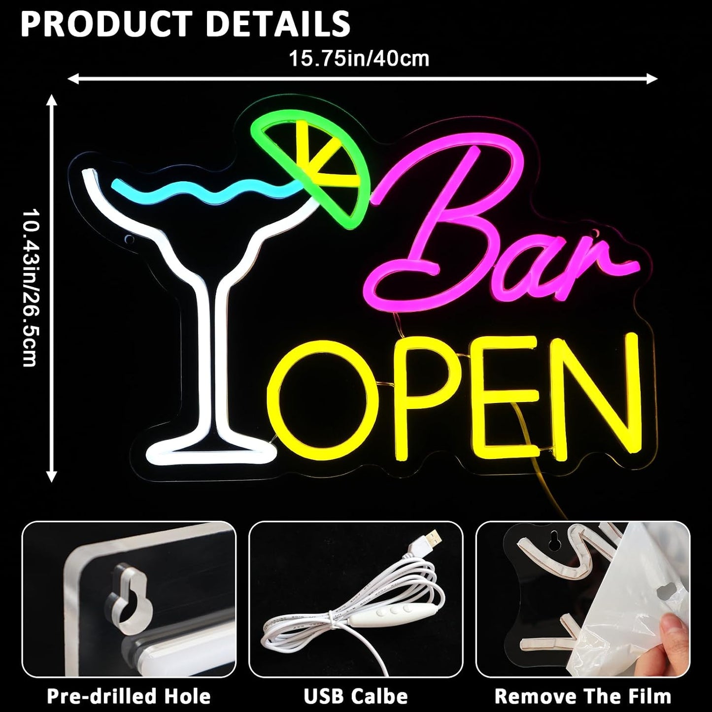 Letrero Neón USB para Barra de Cócteles y Cafetería