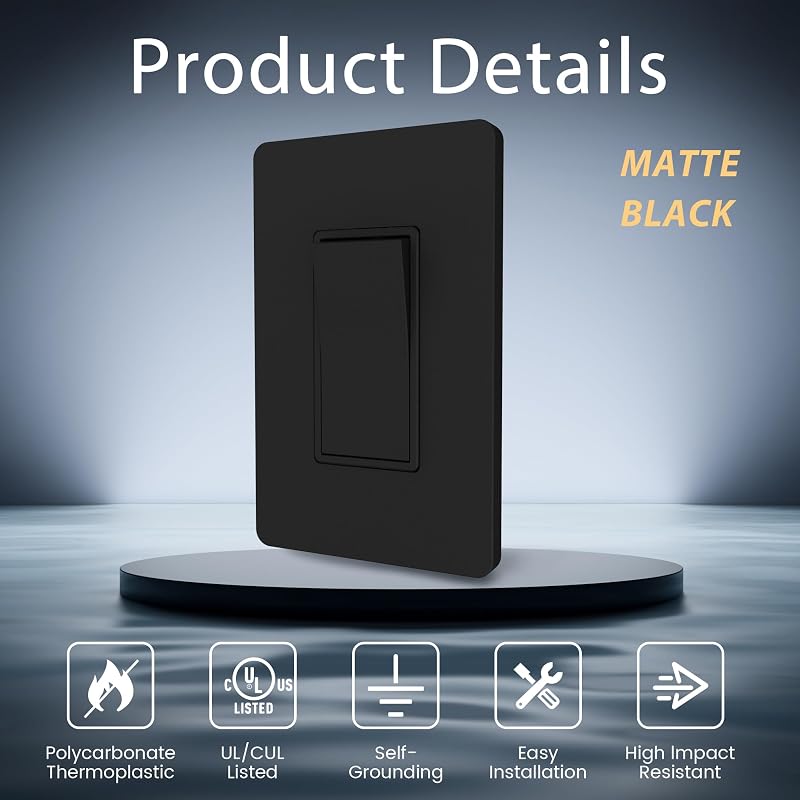 Interruptor pared 3 vías negro mate 15 A 120/277 V