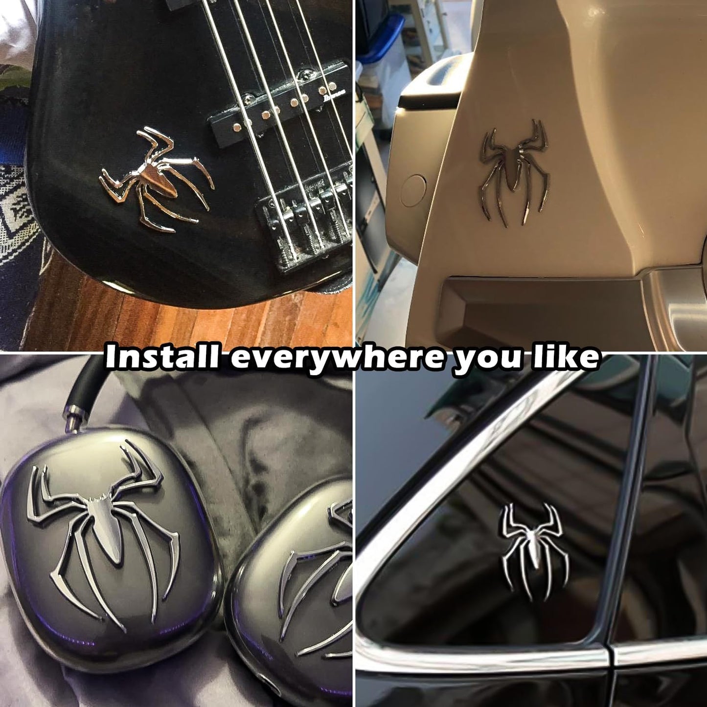 Insignias araña plateadas adhesivas 3D set 2