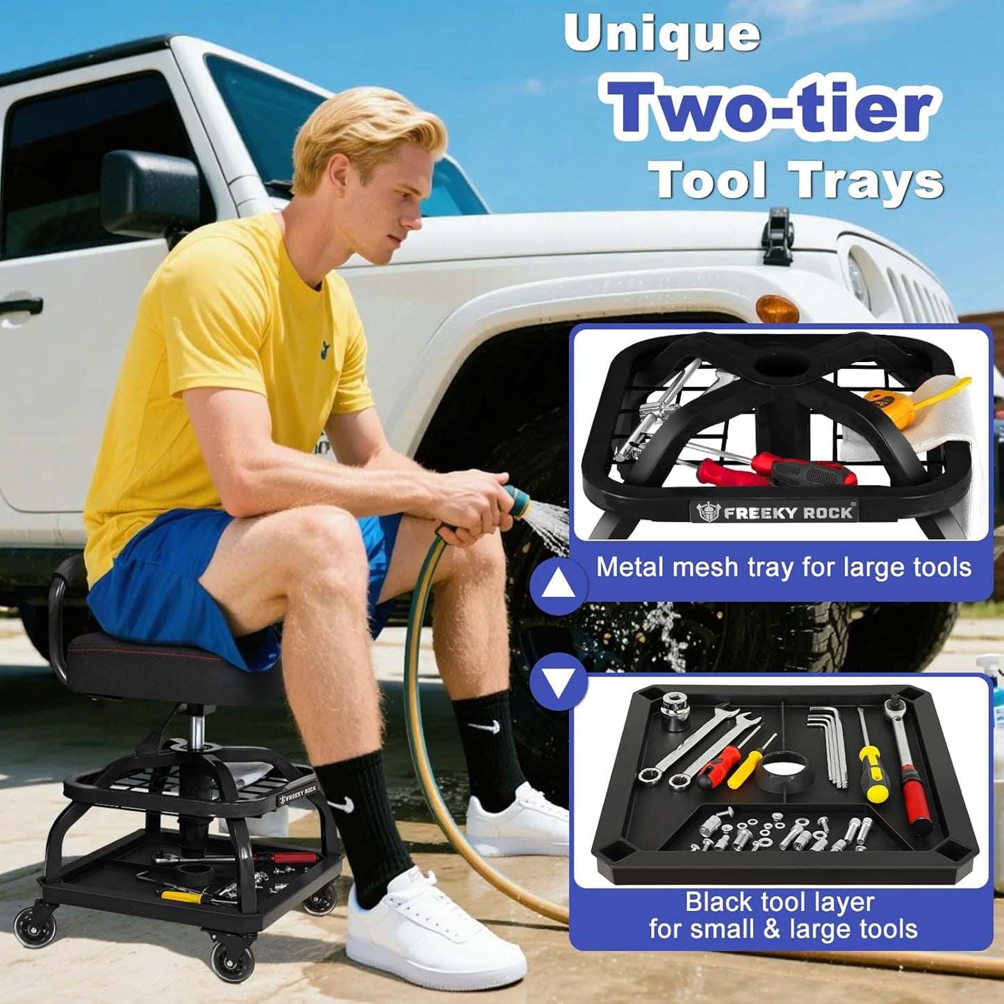 Taburete taller con ruedas ajustable negro 330lb