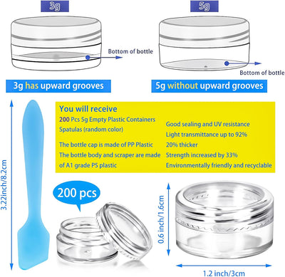 200 Pzas Tarros Plástico 5ml Con Tapas Espátula Maquillaje