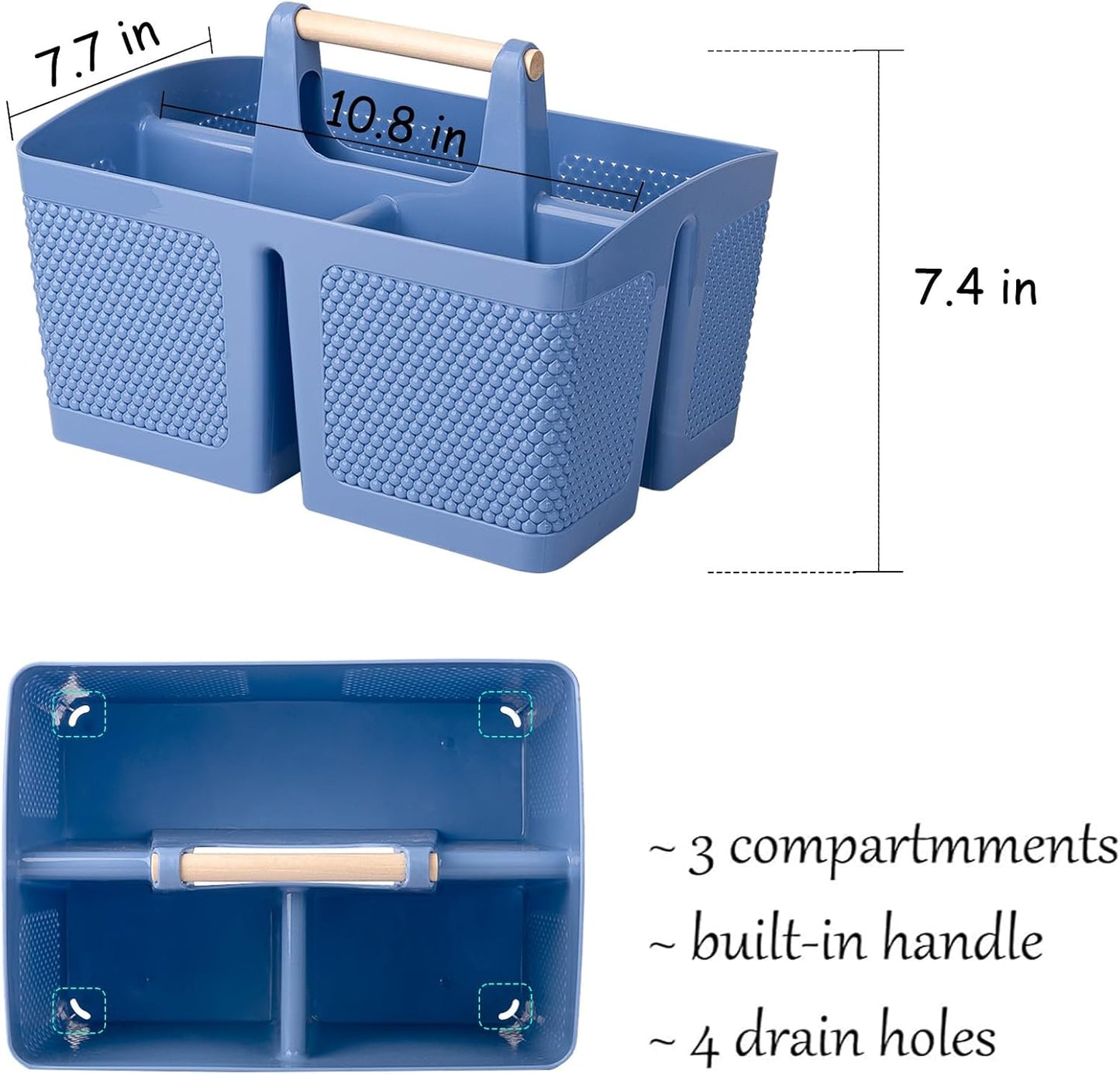 Bolsa almacenamiento baño plástico con asa azul oscuro