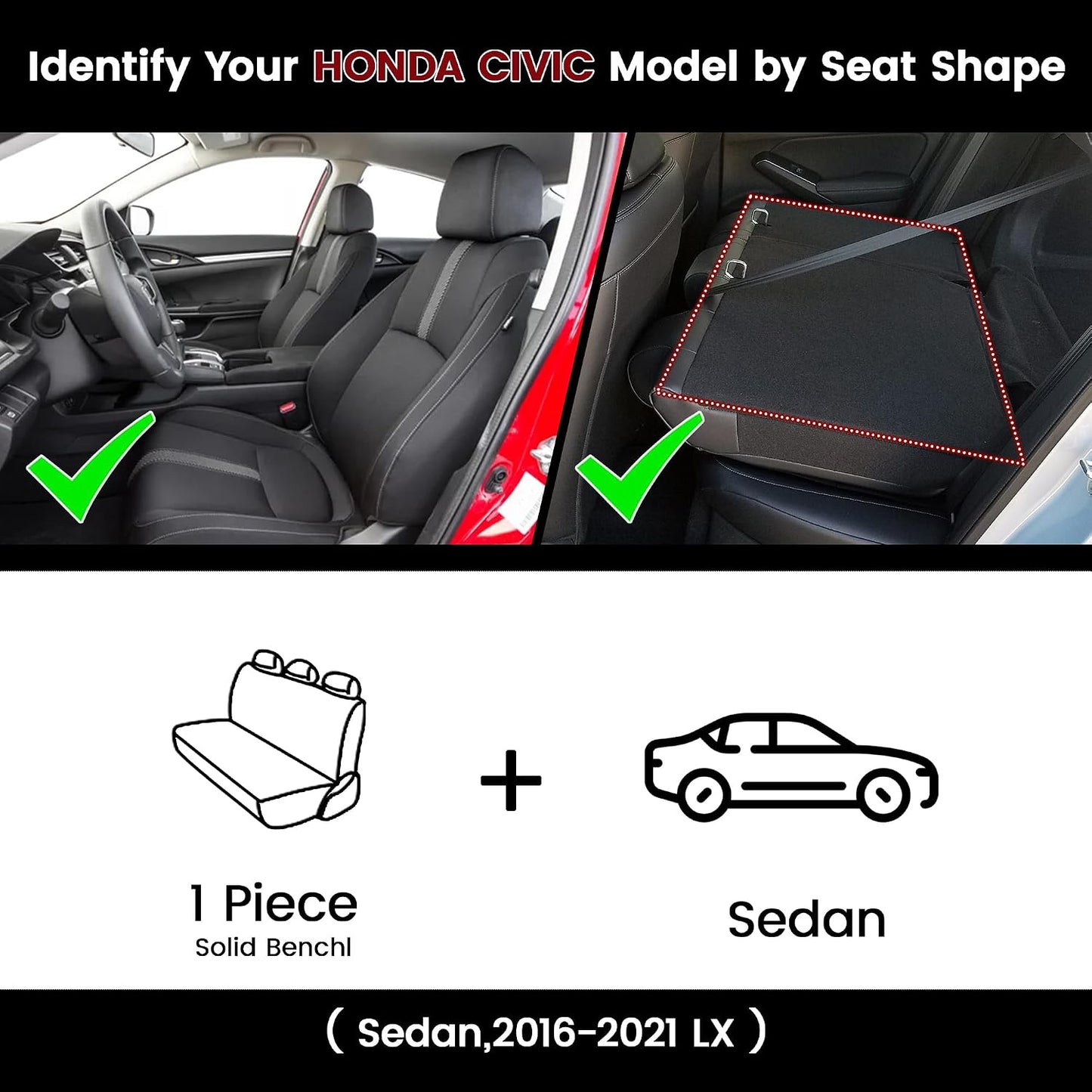 Fundas asiento cuero 5 pzas Honda Civic SedanLX color rojo