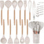 Juego utensilios cocina silicona con soporte mangos madera sin BPA