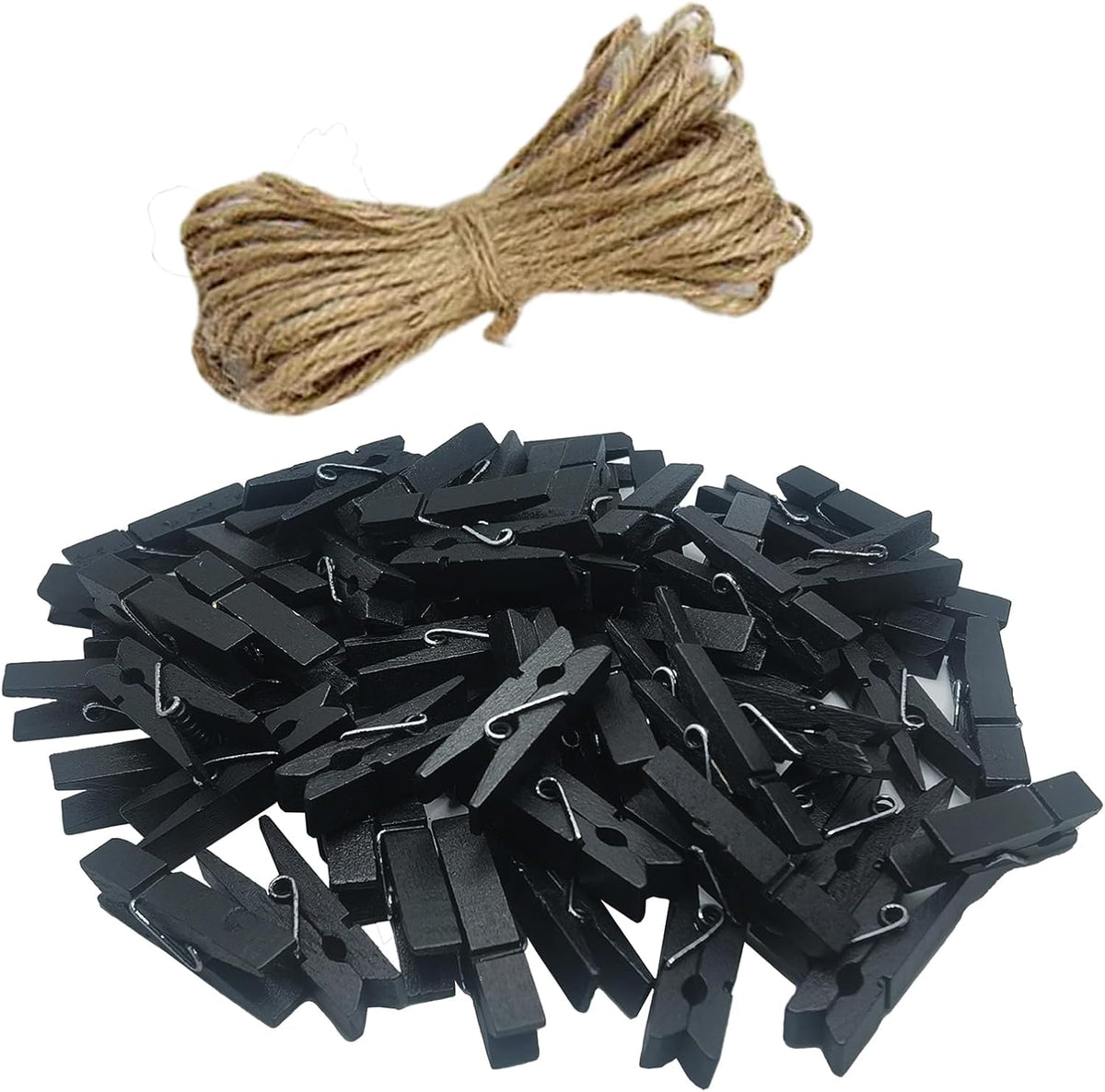 100 Pinzas Madera Negras para Ropa Tendedero Clips Manualidades