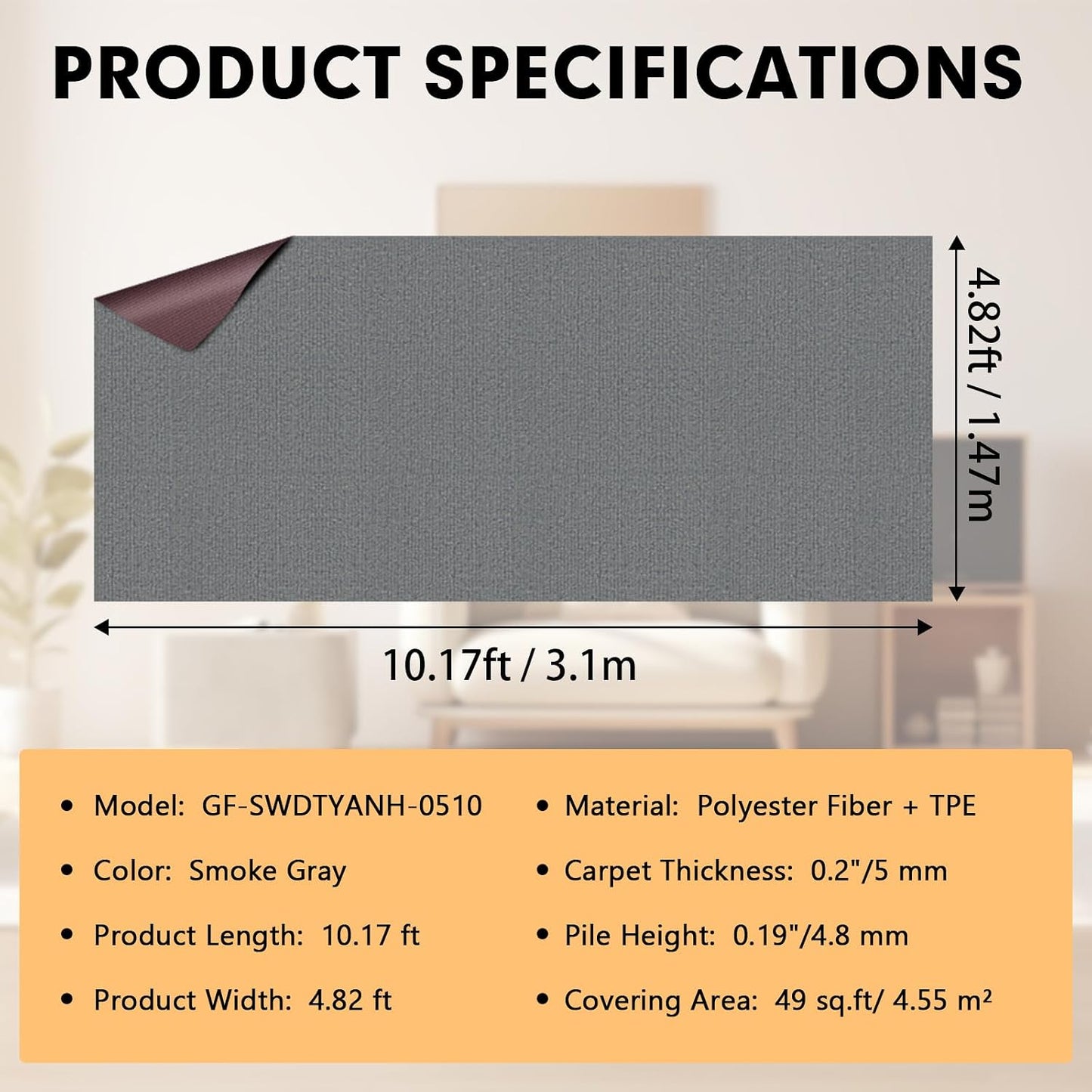 Alfombra marina antiderrap 5x10ft gris humo 0.2pulg