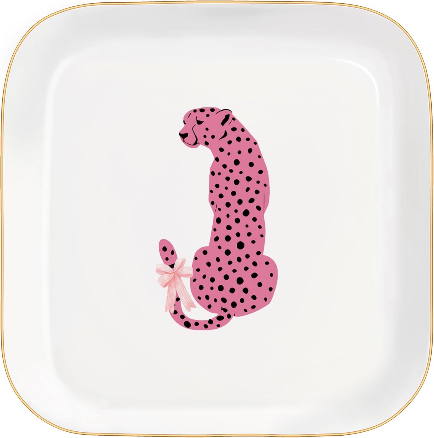 Bandeja cerámica joyas estampado guepardo rosa