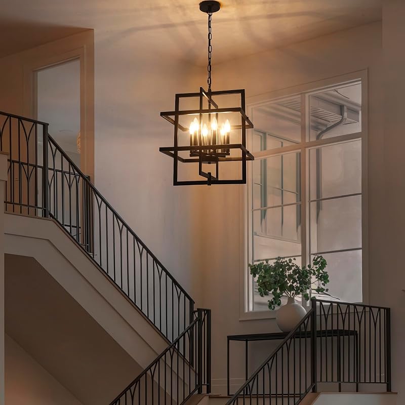 Lámpara colgante geométrica 22pulg negro 6 luces comedor