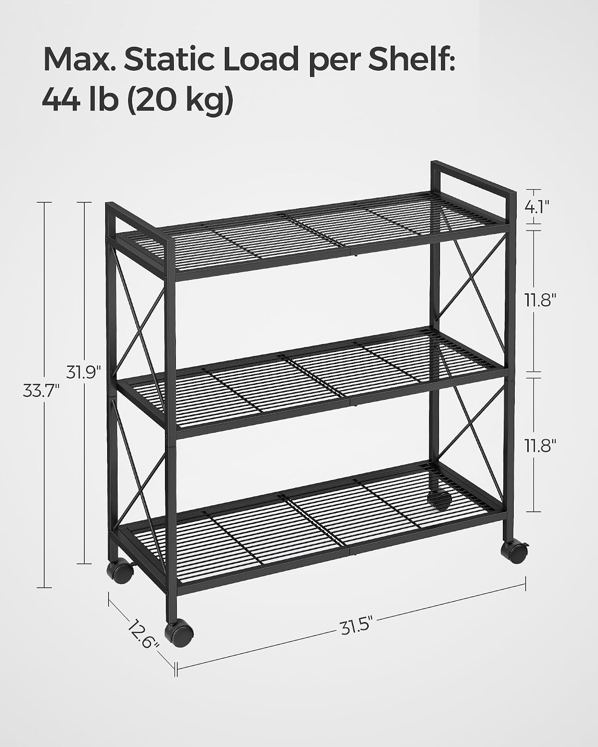Estante metal 3 niveles con ruedas 31.5" estilo industrial