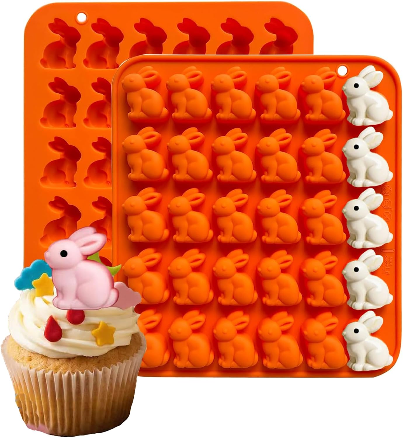 2 Moldes Silicona 60 Cavidades Conejos Pascua Chocolate Dulces