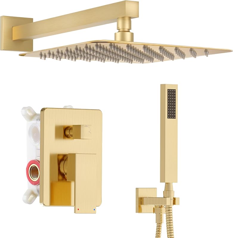 Set grifo ducha dorado cepillado 12pulg lluvia alta presión