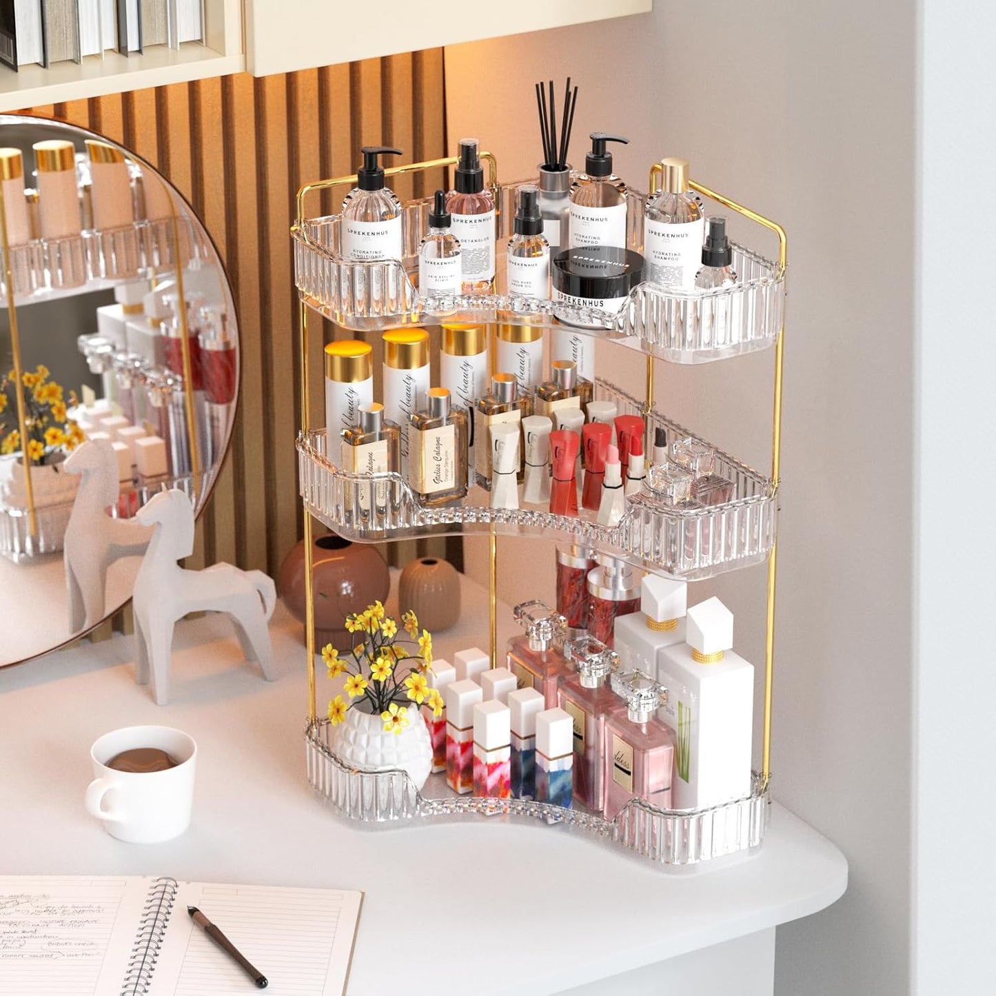 Organiz. esquina 3 niveles para encimera baño cosméticos