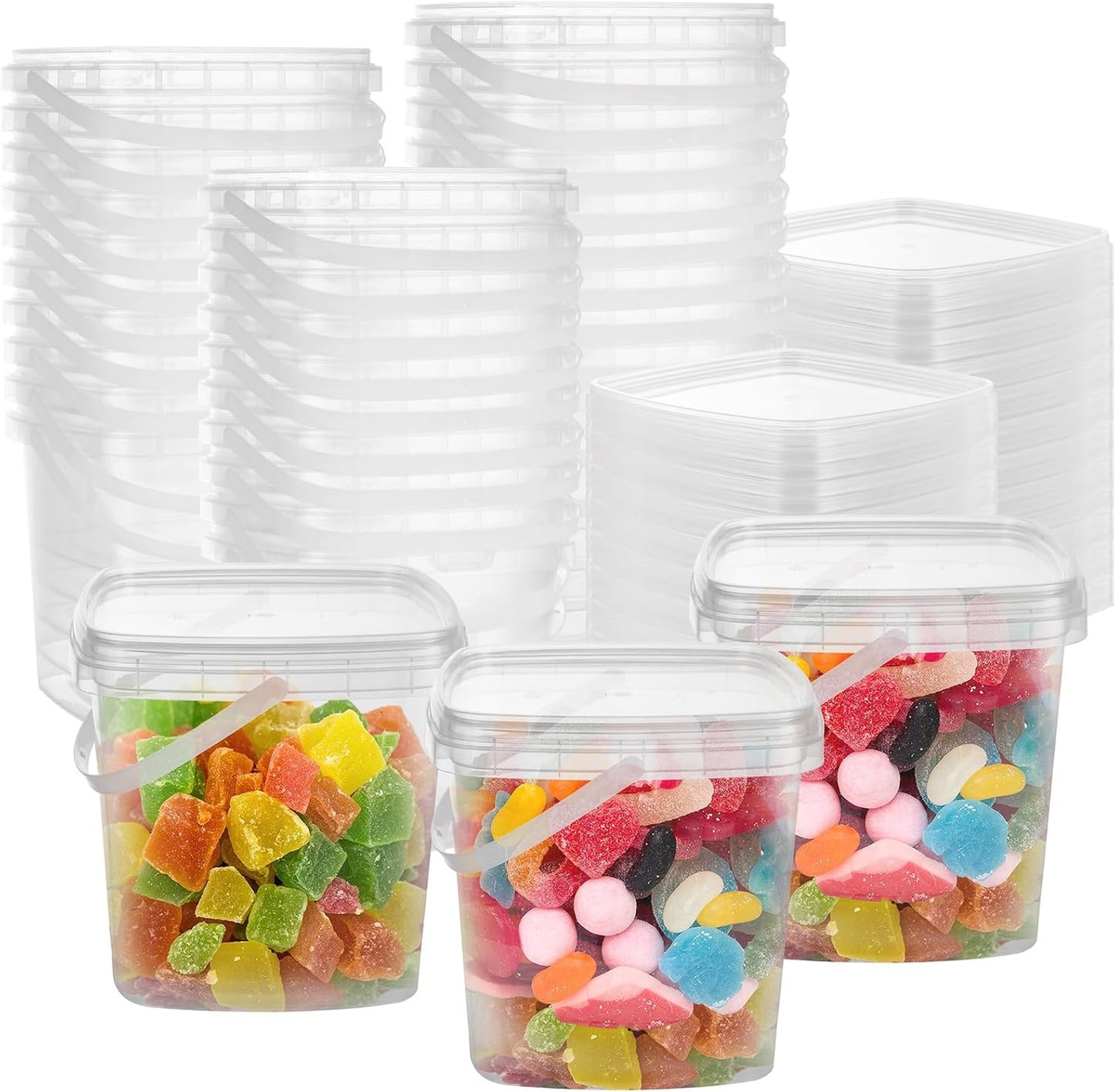 20 Recipientes Plástico Transparente 68oz con Tapa y Asa