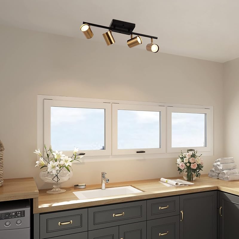 Luz LED pista 4 luces negras doradas ajustable 19.5x6.5"