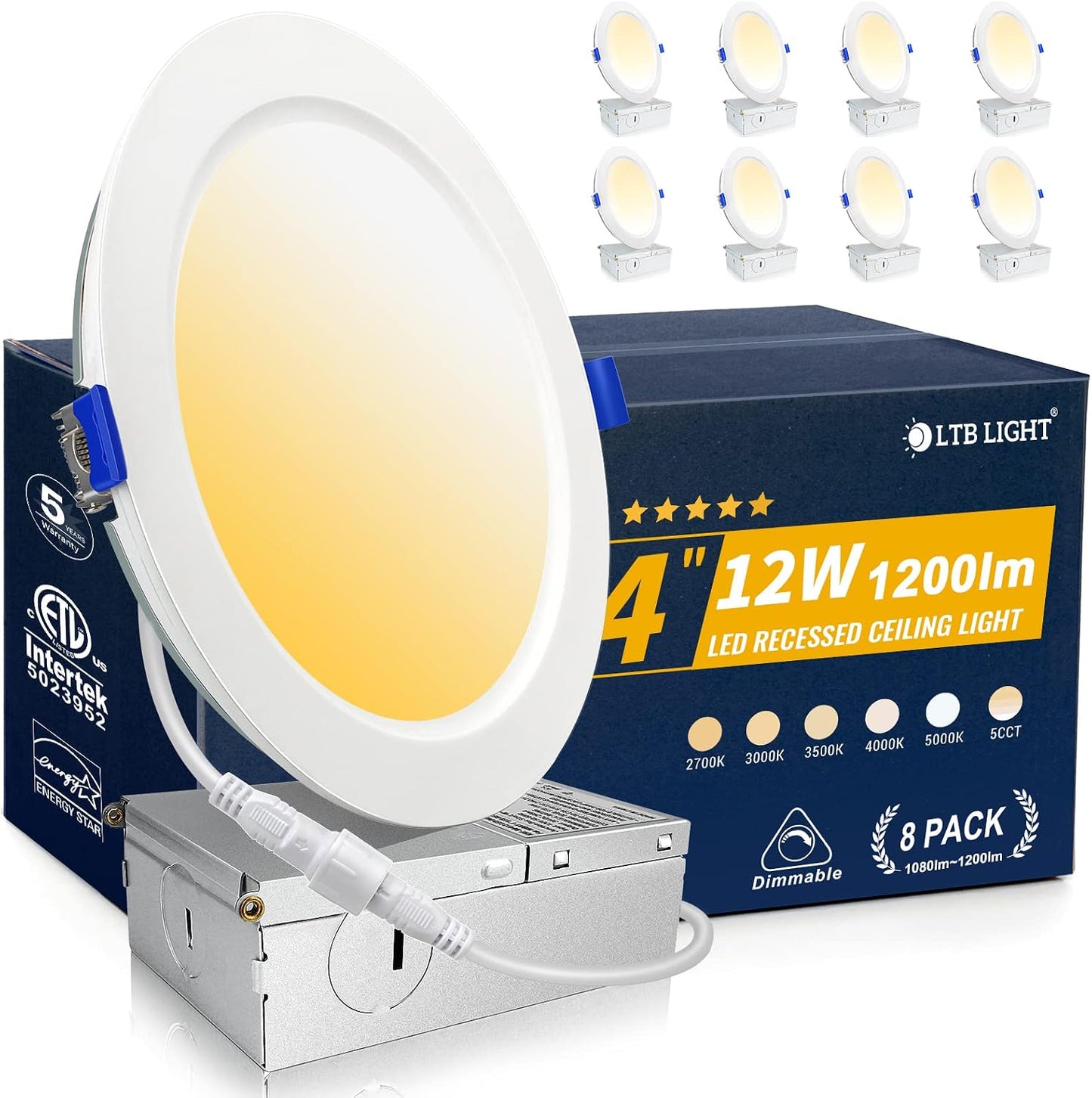 8 Luces Empotrables 4pulg LED 5000K 1200Lm ETL