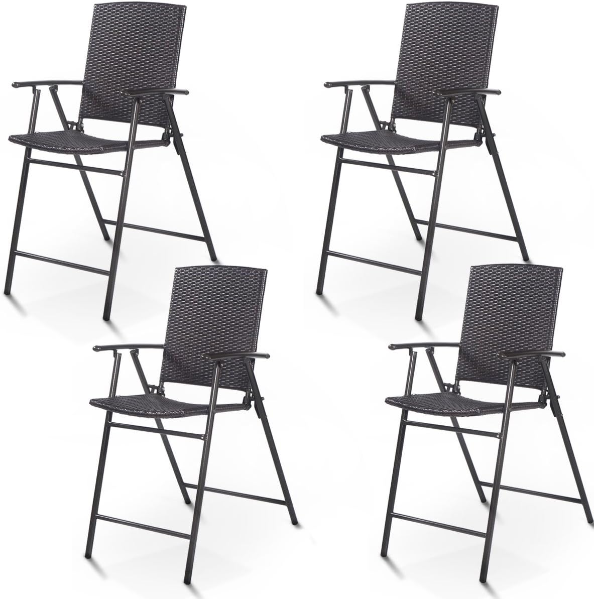 Set 4 sillas plegables mimbre respaldo acero para bar