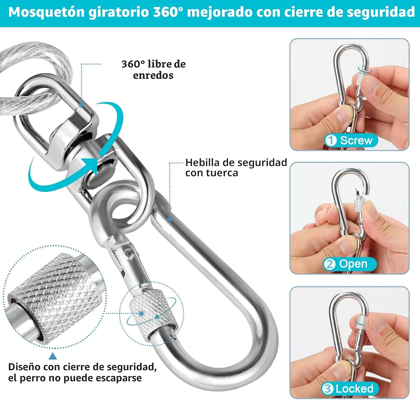 Correa de perro de 10ft resistente para patio perros hasta 500lb
