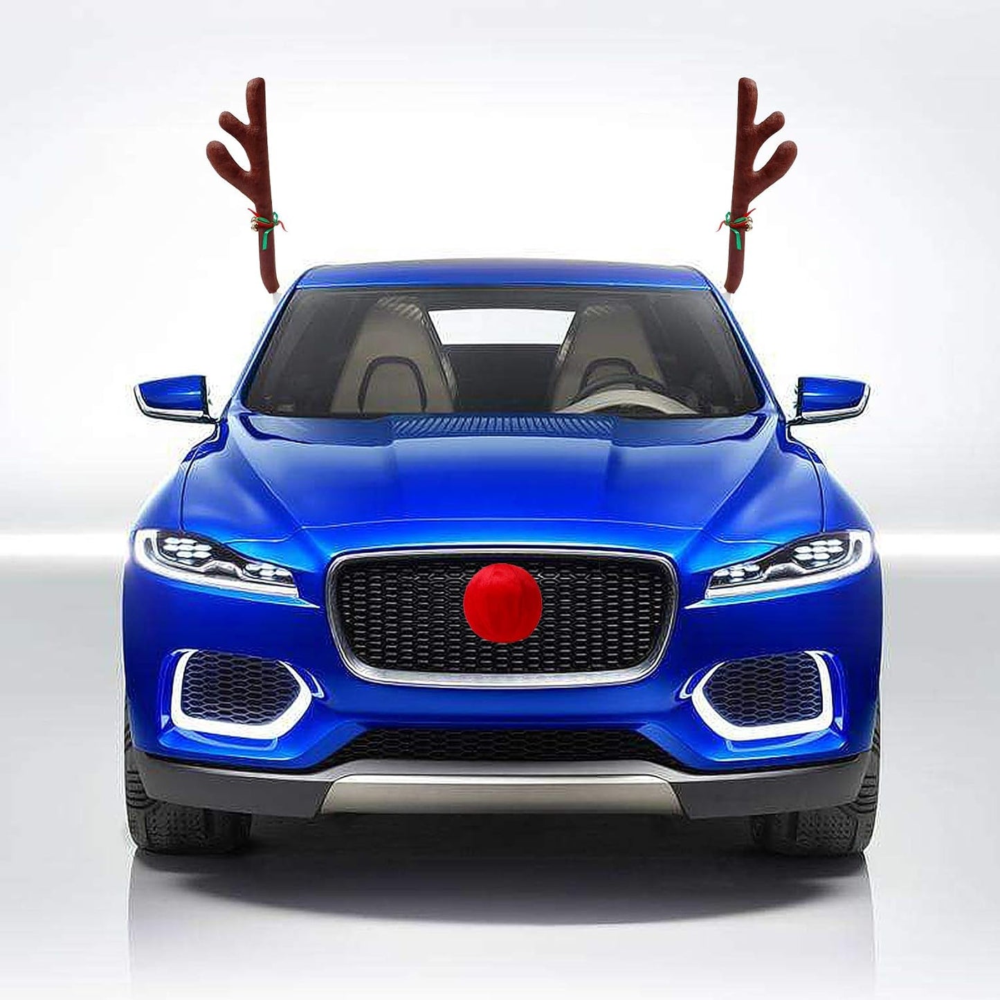 Kit astas reno cascabeles nariz roja decoración coche Navidad
