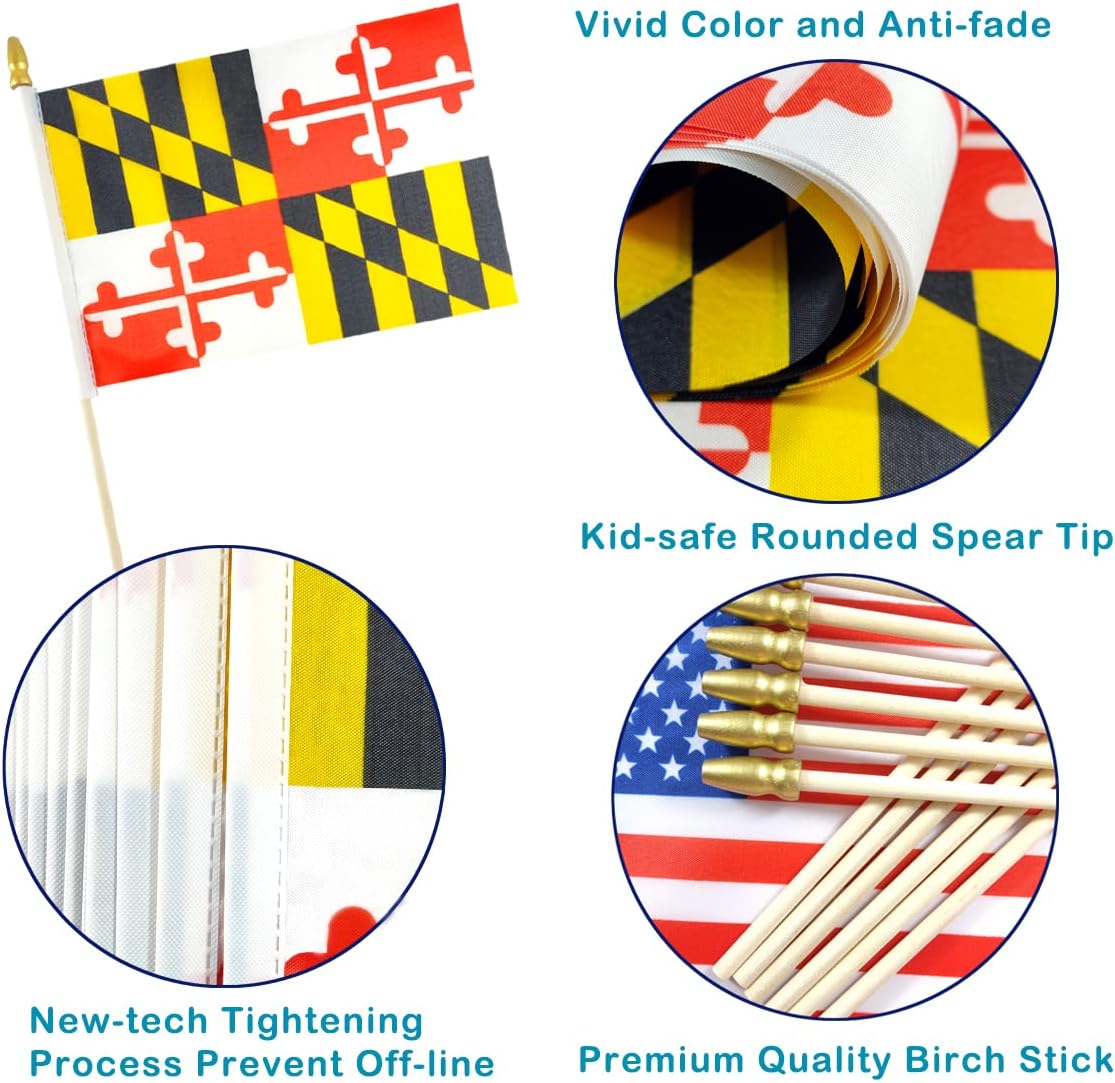 Banderas de mano Maryland poste madera 12 pzas