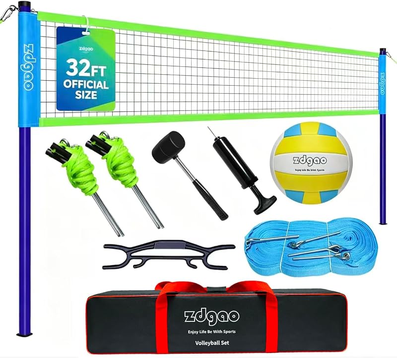 Red voleibol exterior portátil con hilo y bolsa transporte
