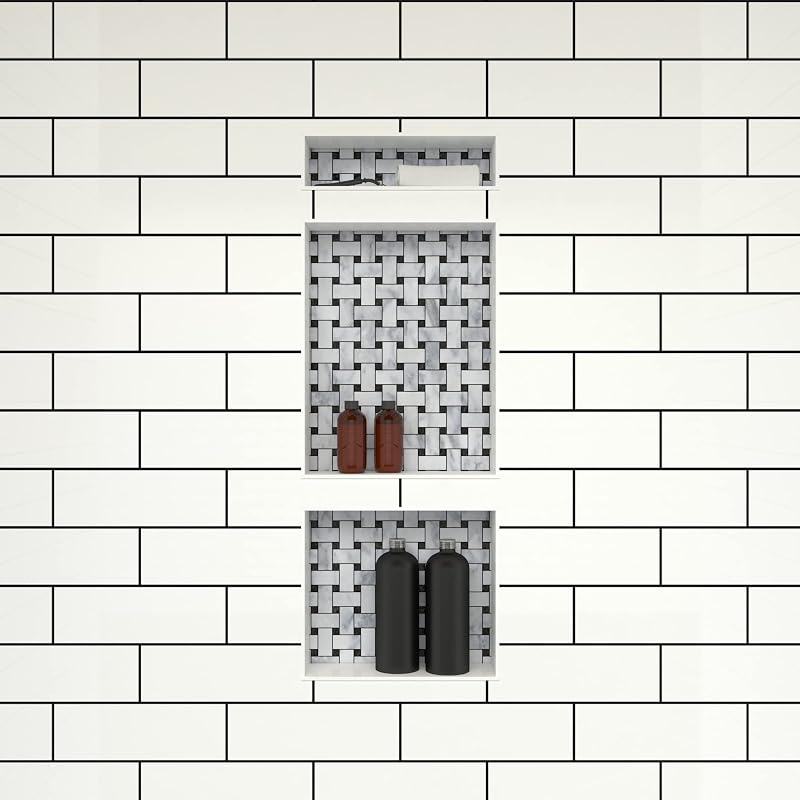 Estante ducha triple nicho negro 16x40x4"