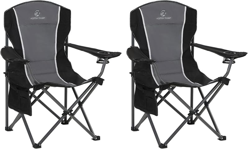 Silla camping plegable 2 Pzas soporte taza bolsa gris