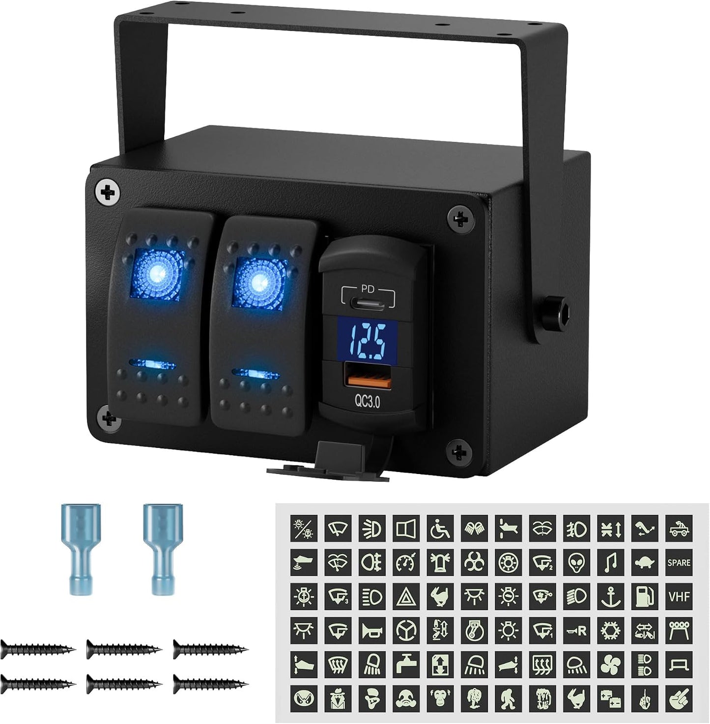 Caja interruptor basculante 12V con USB PD y QC