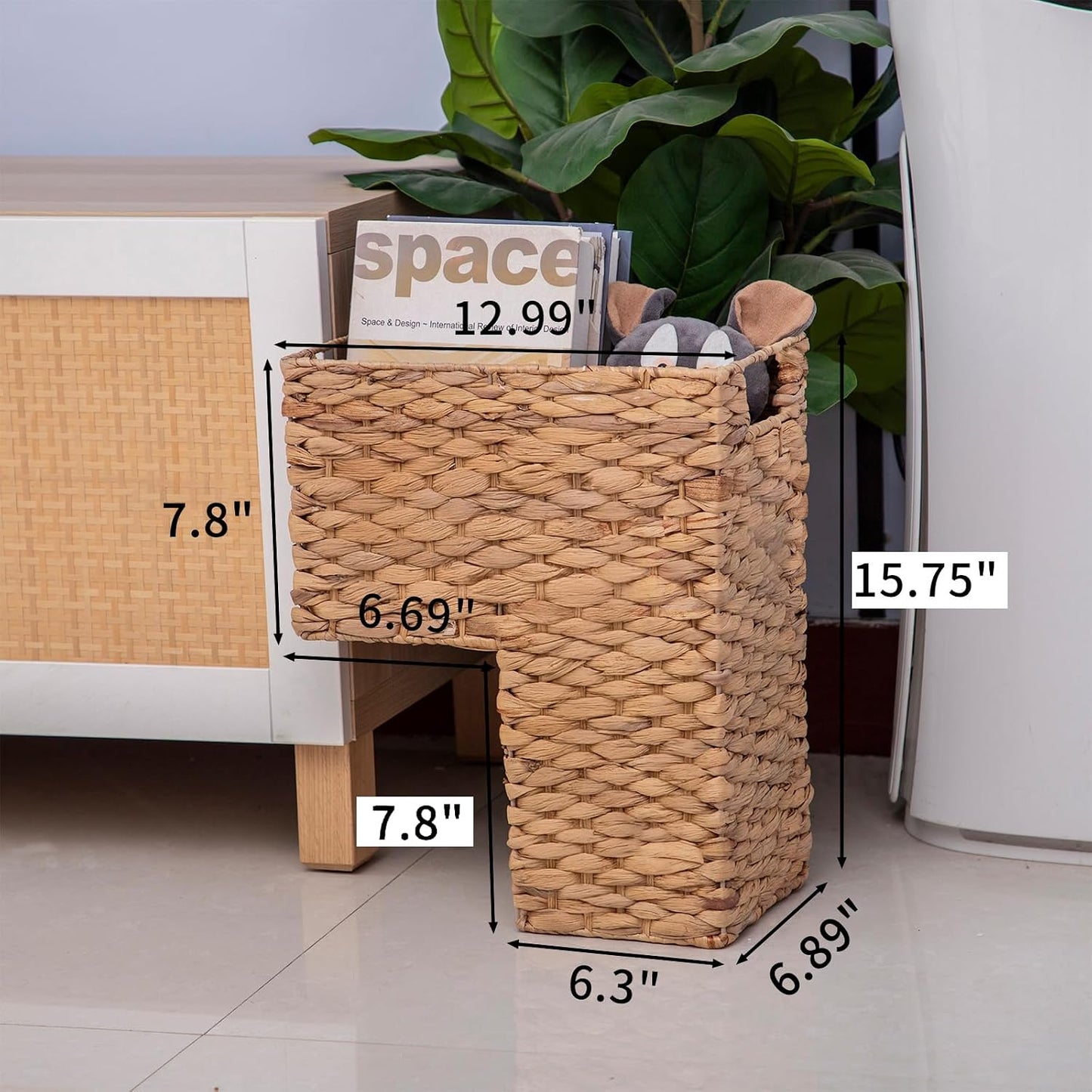Cesta escalera con asas tejida jacinto de agua